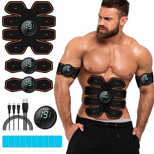 ABS Stimulator Workout Equipment, Ab Machine USB Rechargeable Gear for Abdomen/Arm/Leg, Strength Training Equipment for Men and Women