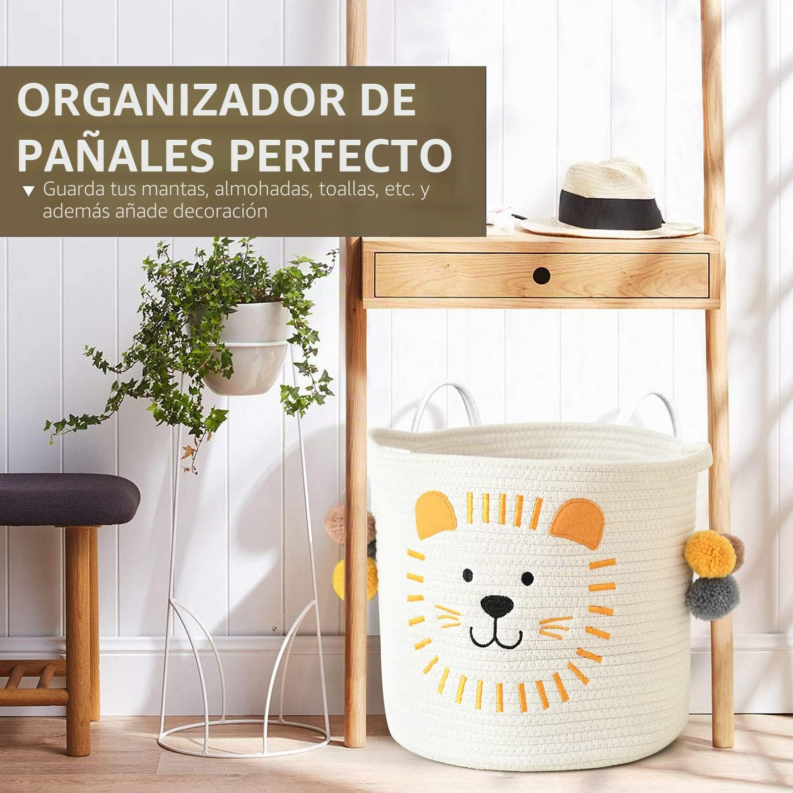 Cestas de almacenamiento de juguetes, bonita canasta de lavandería con asas, cesta de almacenamiento de juguetes para perros, duradera, grande, de cuerda de algodón, organizador para el hogar