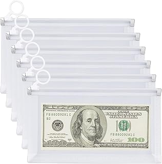 6 Pcs Clear Zipper Cash Bag, Plastic Cashes Envelope, 8.3 X 4.5 Inch Money Bag for Cash Receipt Coupon Stickers Stamps Zipper Envelope Case Index Card Holder Organizer