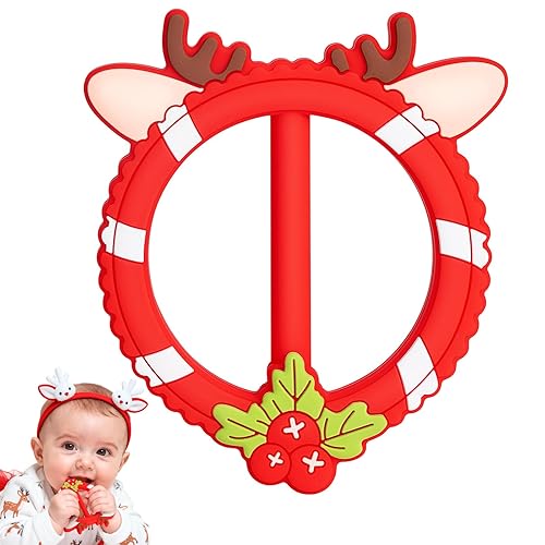 Miniatura 1 de SHARE&CARE - Mordedor navideño para bebés, juguete de dentición de silicona con anillo de reno festivo, juguete rojo para masticar para bebés de más