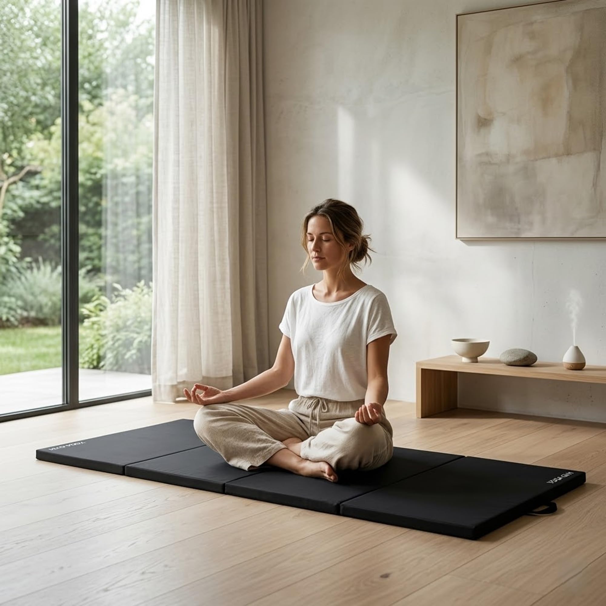 Esterilla de yoga lavable para gimnasio, ejercicio, gimnasia, entrenamiento, espuma de alto destino, plegable, 72 x 24 x 22 mm, tapete de yoga plegable para viajes, tapete
