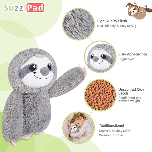 Vista 2 de SUZZIPAD Animal de peluche para microondas, peluche de perezoso calentado para la ansiedad, hora de acostarse, abrazar y acompañar, alivio del dolor