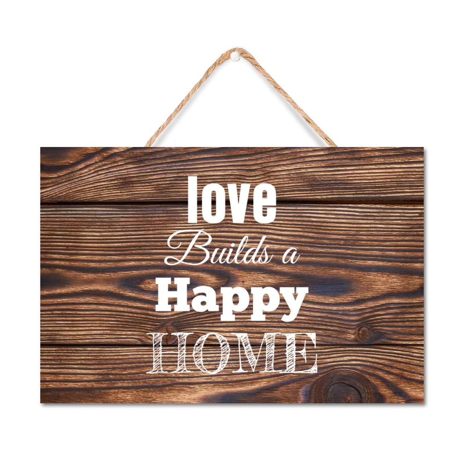 Panneau en bois Love Builds A Happy Home pour une décoration de maison chaleureuse et romantique