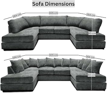 U Shaped Couch - Modern Chenille Fabric 6 Seater - Sectional Sleeper Sofa - Sectional Corner Suites with Moveable Chaise - Modular Sofas and Couches for Living Room Indoors (Grey, Scatter back)