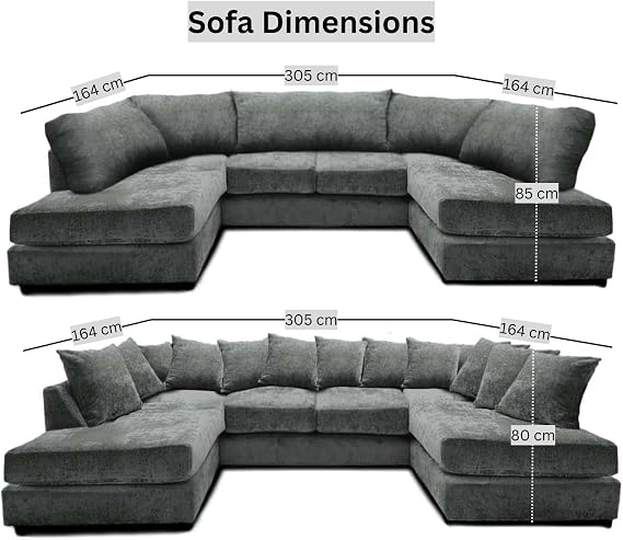 U Shaped Couch - Modern Chenille Fabric 6 Seater - Sectional Sleeper Sofa - Sectional Corner Suites with Moveable Chaise - Modular Sofas and Couches for Living Room Indoors (Grey, Scatter back)