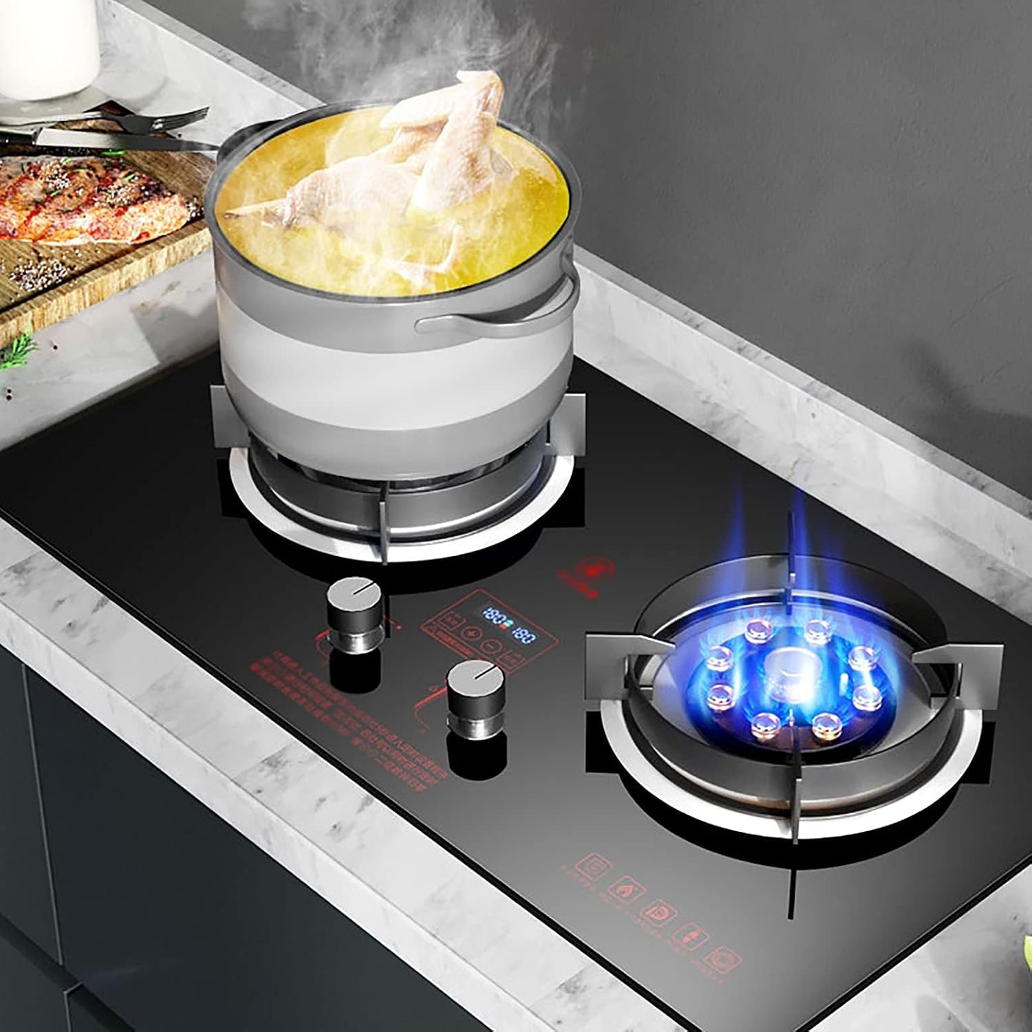 73Cm Black Tempered Glass Gas Or Stainless Steel Gas Cooktop For Home Kitchen Table-Top/Built-In 2 Burnersgas Hob Cooke(Black) (Black)
