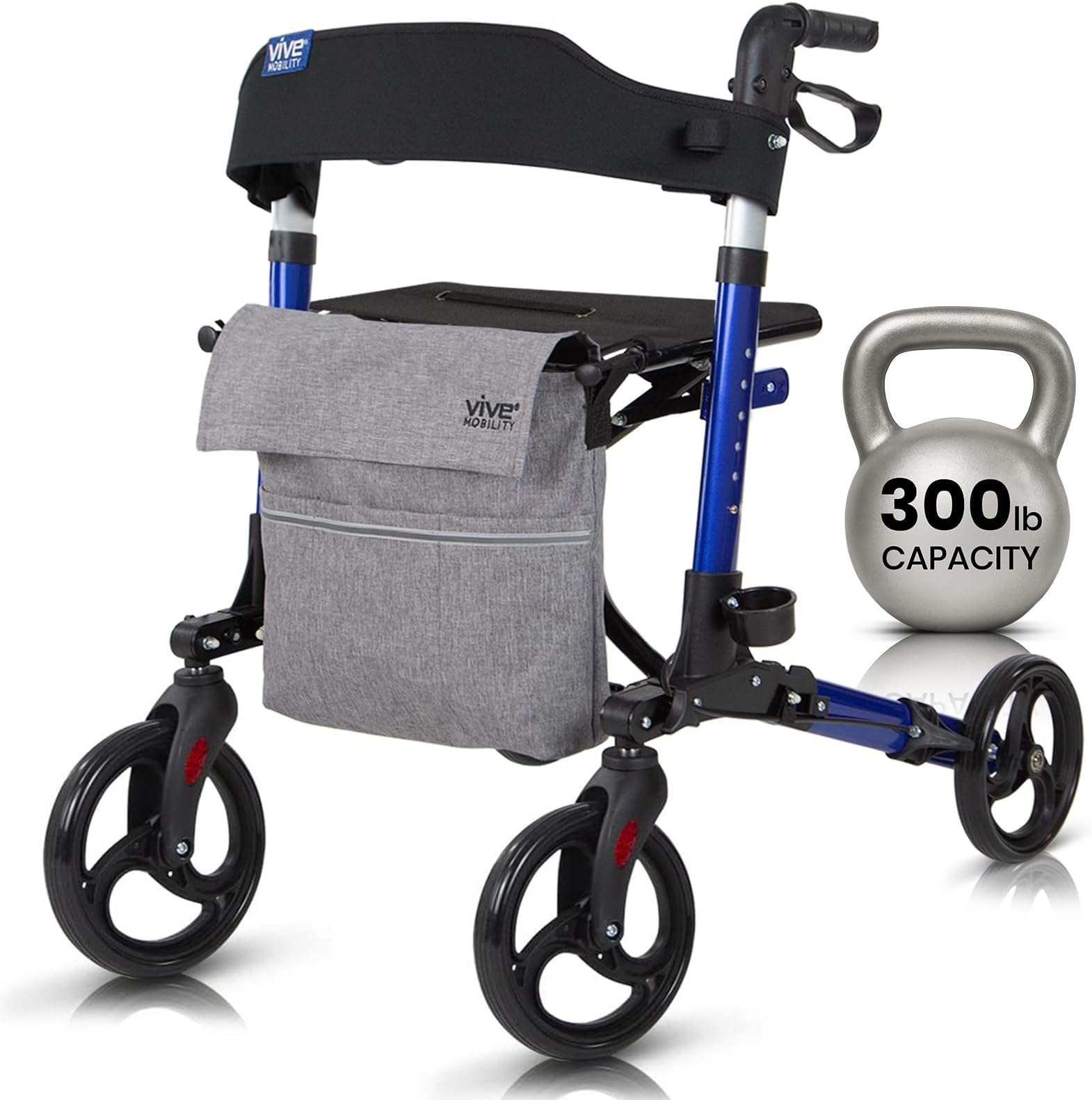 Vive Mobility Rollator Walker - Folding 4 Wheel Medical Rolling Walker