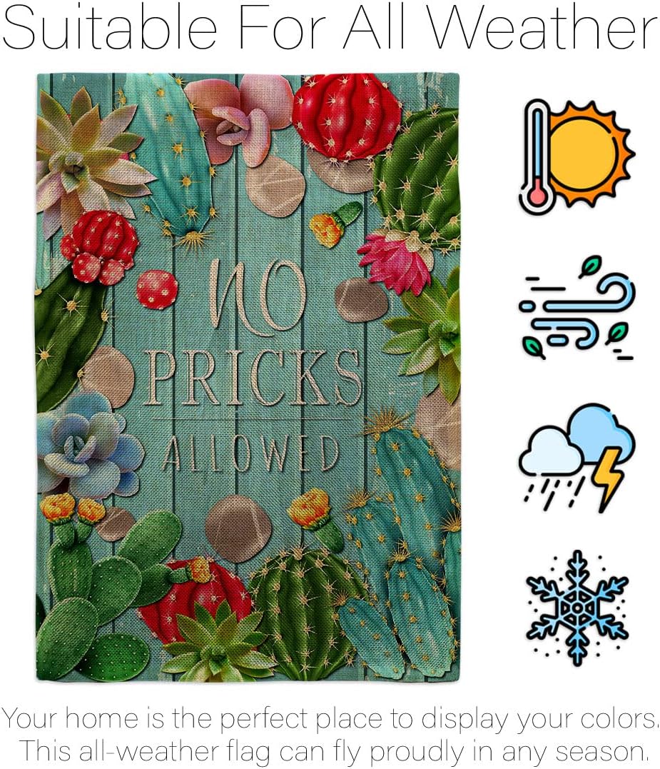 No Pricks Allowed Burlap House Flag Regional Southwest Desert Cactus Country Succulent Particular Area Decoration Banner Small Garden Yard Gift Double-Sided, Made in USA