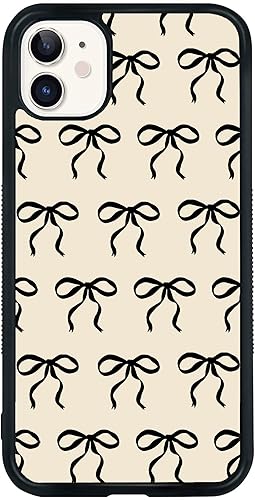 Funda protectora de silicona TPU con lazo de cinta negra para iPhone 14, diseño de lazos negros y beige, para mujeres y niñas (para iPhone XR) (para