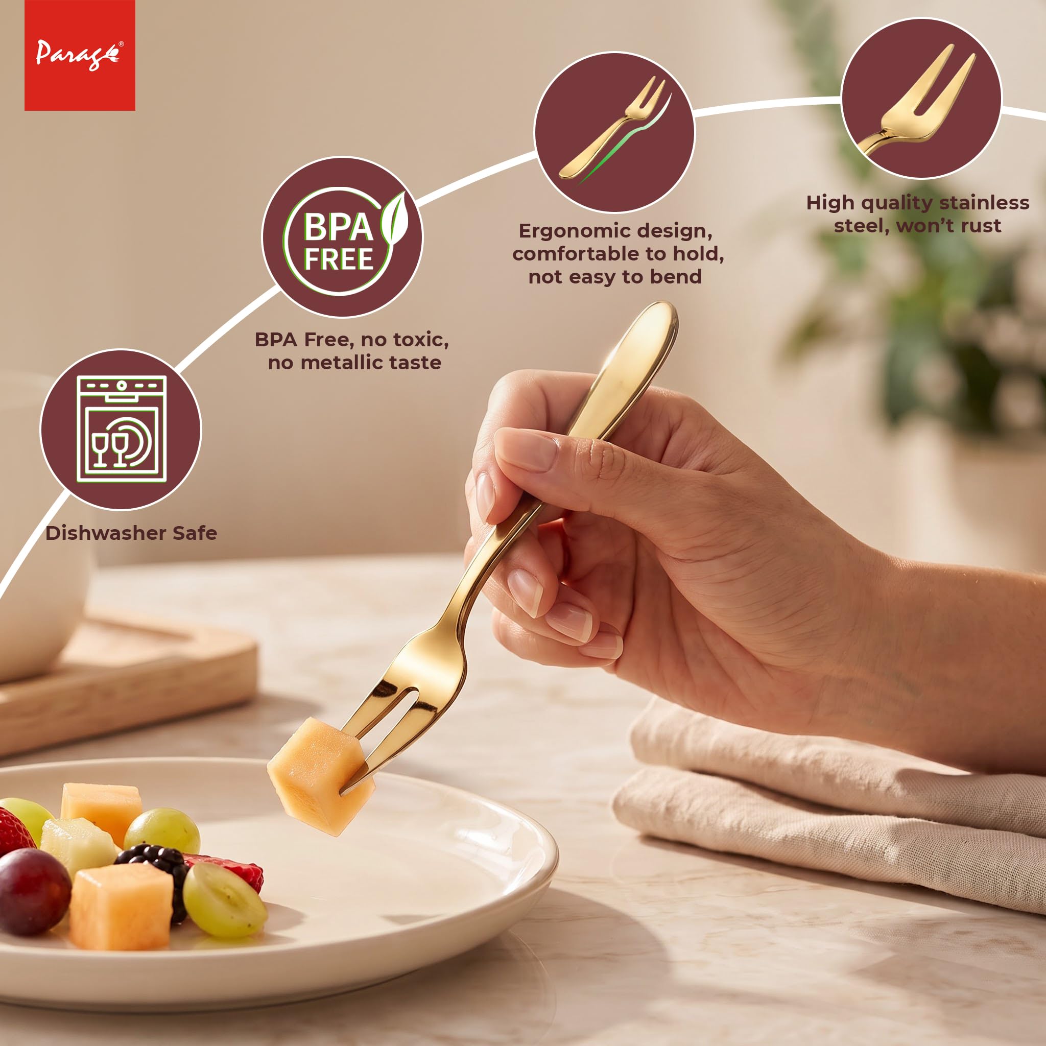 Parage Tiara Fruit Forks - PVD Gold Stainless Steel -6 Parage Tiara Fruit Forks - PVD Gold Stainless Steel -6