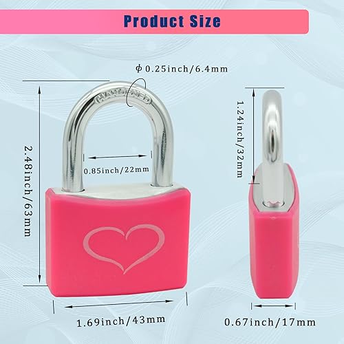 Miniatura 7 de Paquete de 2 candados rosa con 3 llaves, cerradura de casillero con cuerpo de bloqueo de aluminio de 1-916 pulgadas (1.575 in) de ancho, candado con