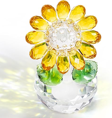 Miniatura 3 de TOPZEA Figura coleccionable de girasol de cristal, adorno de flor de cristal, pisapapeles de cristal con caja de regalo, ramo de flores pequeñas,