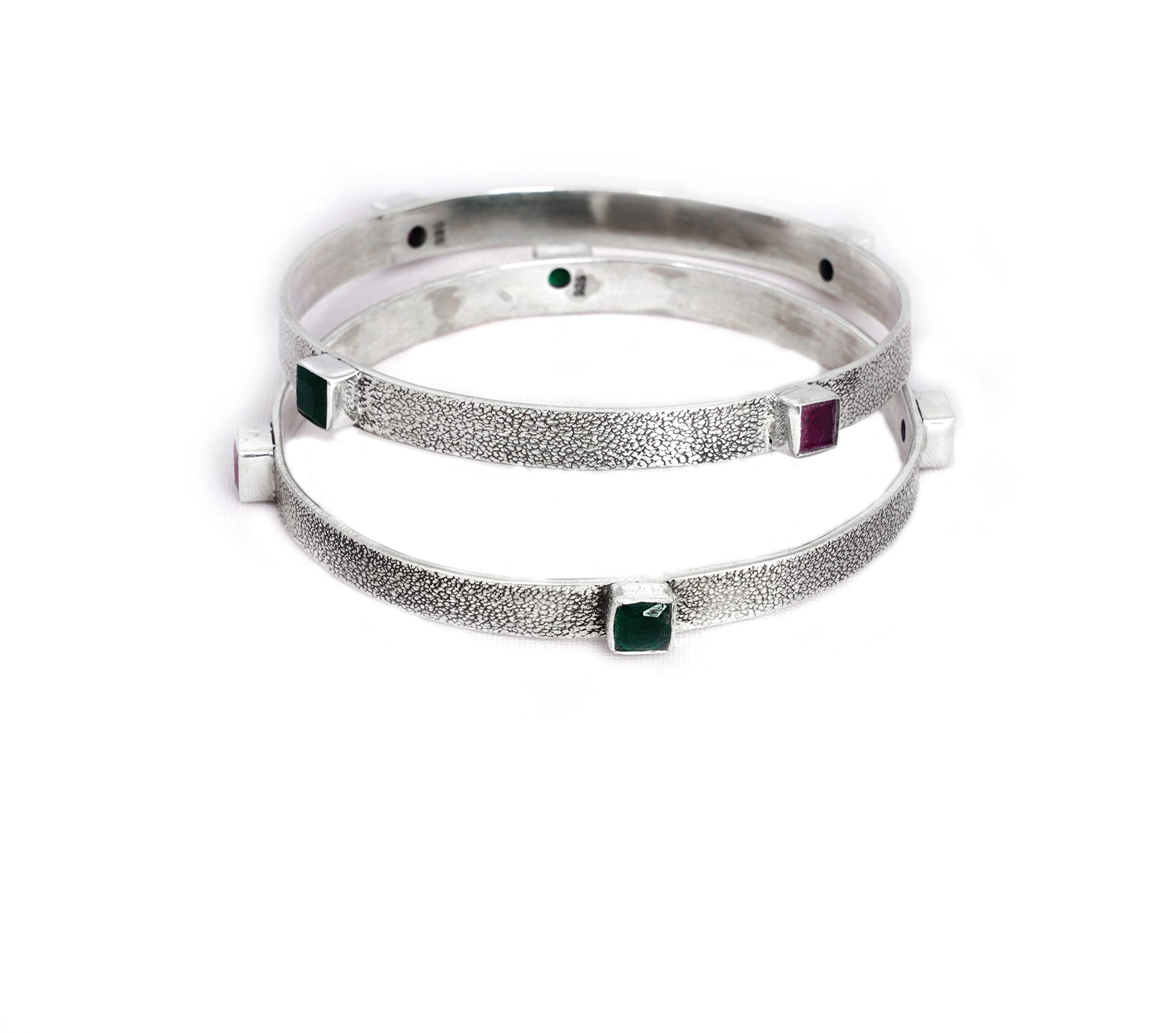 Shyle 925 Sterling Silver Bangle/Bracelet, Moh Stone Studded Matte Bangle,Well Stamped with 925,Traditional Silver Jewellery, Pure Silver Oxidized Bangle/Bracelet, Womens Accessory (28) (B0BLZ9476D) Amazon Price History, Amazon Price Tracker