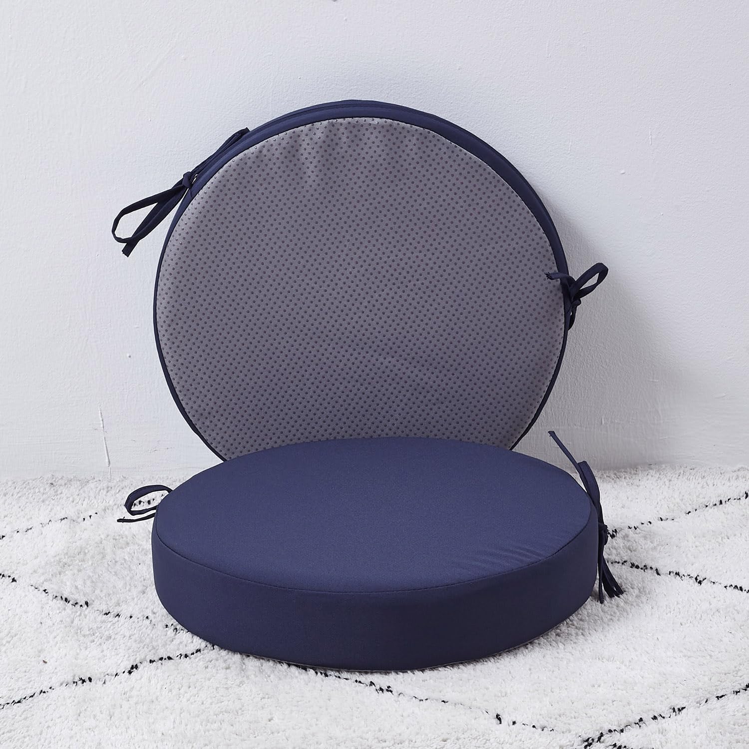 15 x 15 Inch Round Cushions for Outdoor Furniture Non-Slip Waterproof Patio Bistro Chair Cushion with Ties Bar Stool Seat Cushion for Kitchen Chairs Set of 4, Beige