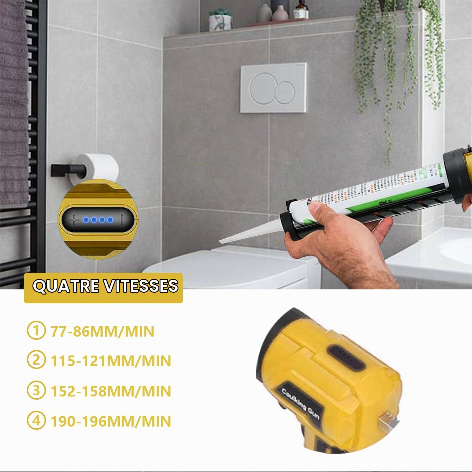 Pistolet à Cartouche Sans pour DeWalt 20V batterie Max avec lumière LED et 4 vitesses réglables Pour la réparation des carreaux de sol et l'étanchéité des plans de travail de cuisine.