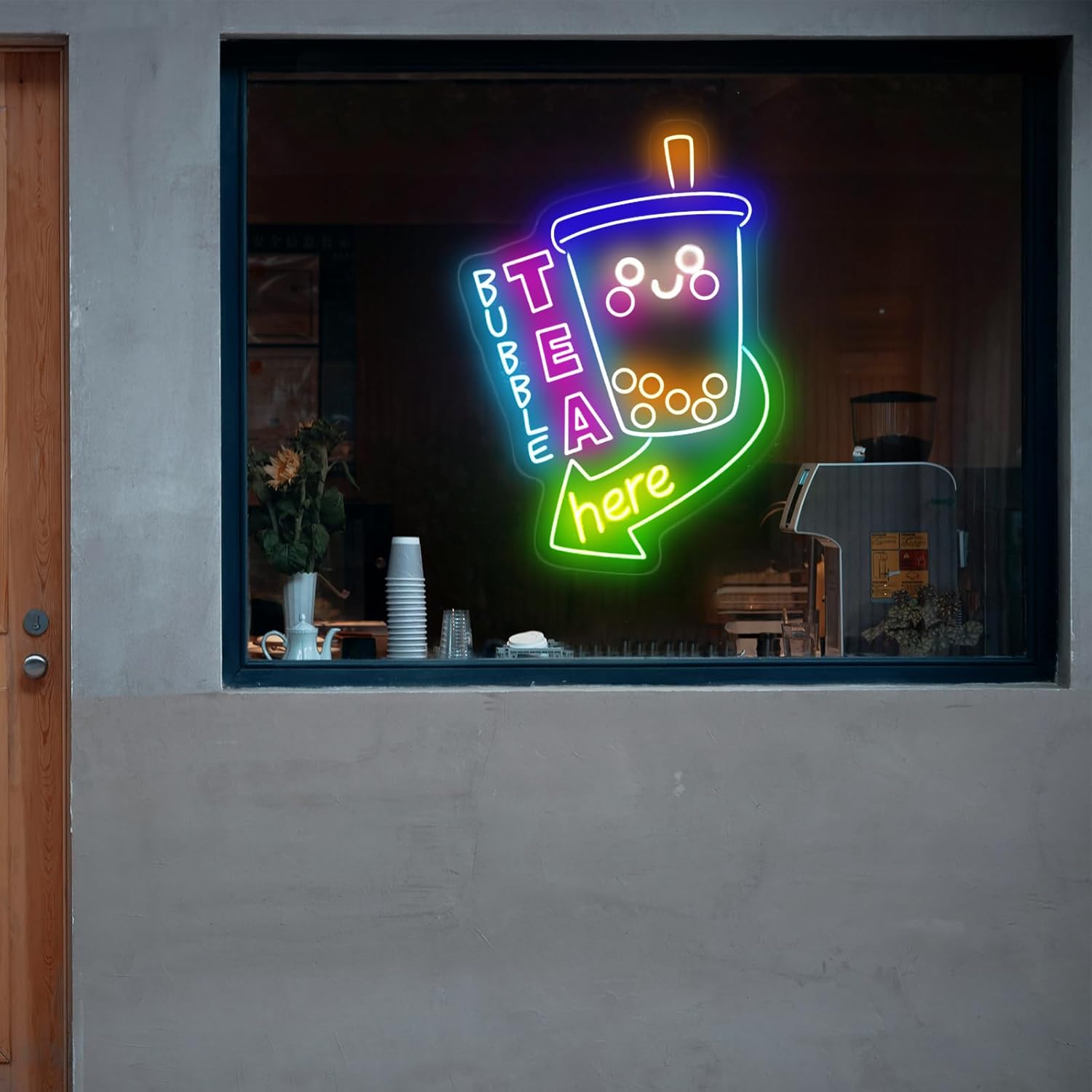 Bubble Tea HERE Open Led Neon Sign 20inches LED Asian Food Business Neon Light Signs Wall Decor for Boba Shop Restaurant Decorations