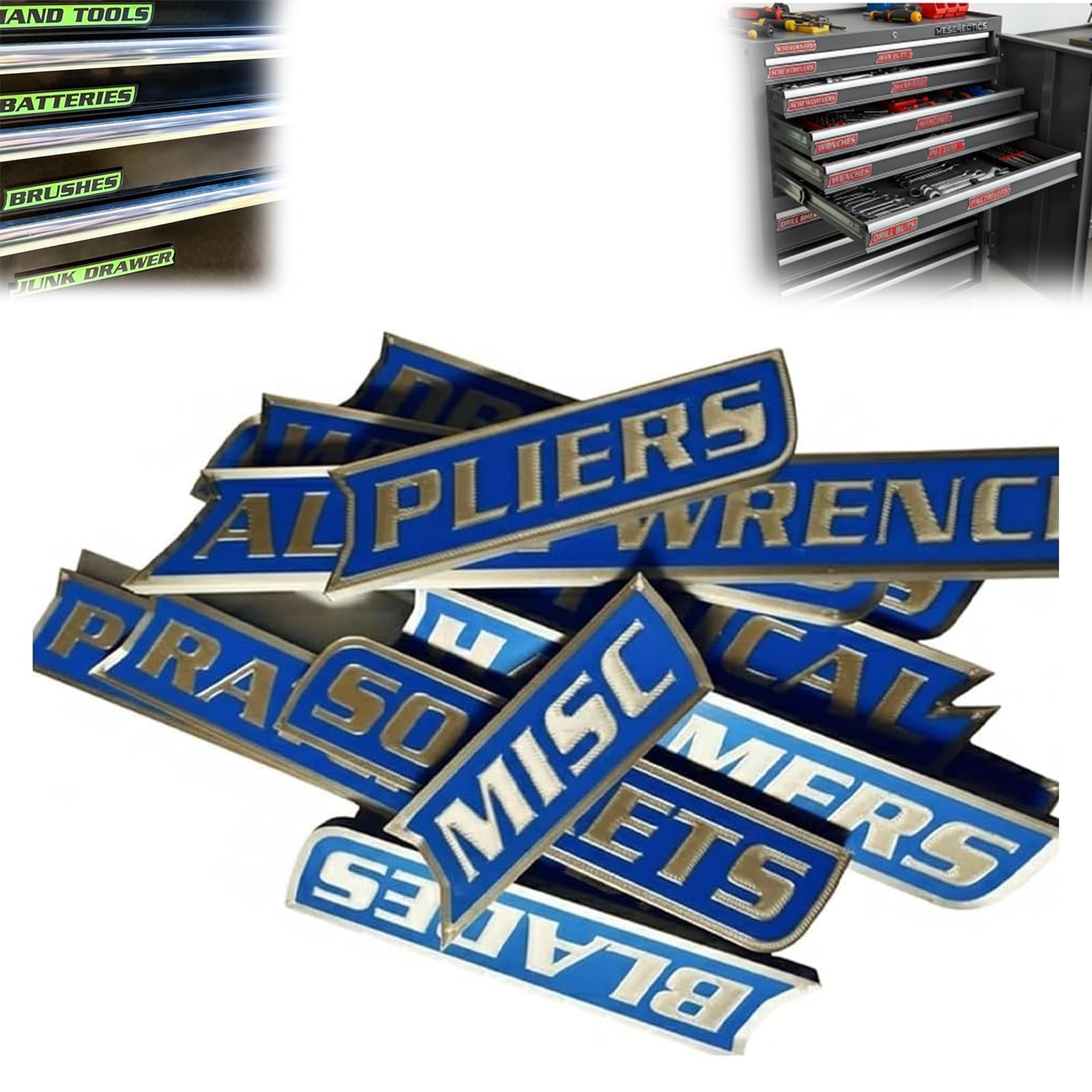 12 Pack of Magnetic Toolbox Labels, 3D-Printed Tool Box Labels, Reusable Magnet Tags, Quick Identifying Tools for Box Drawers, Carts and Cabinets (Blue) — image 1