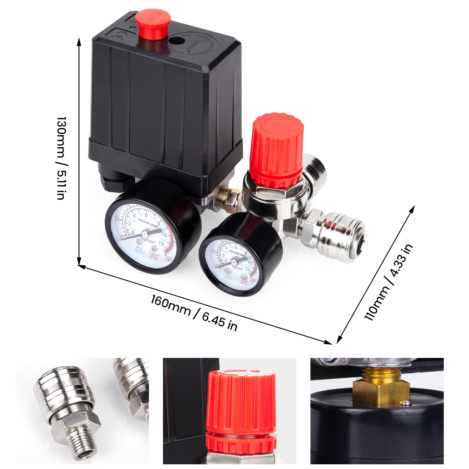 Pressostato Compressore Aria 220V, Pressostato Con Manometro Per Compressore, Regolatore Di Pressione Del Compressore D'Aria 1/4, Per Una Rapida Riduzione Della Pressione
