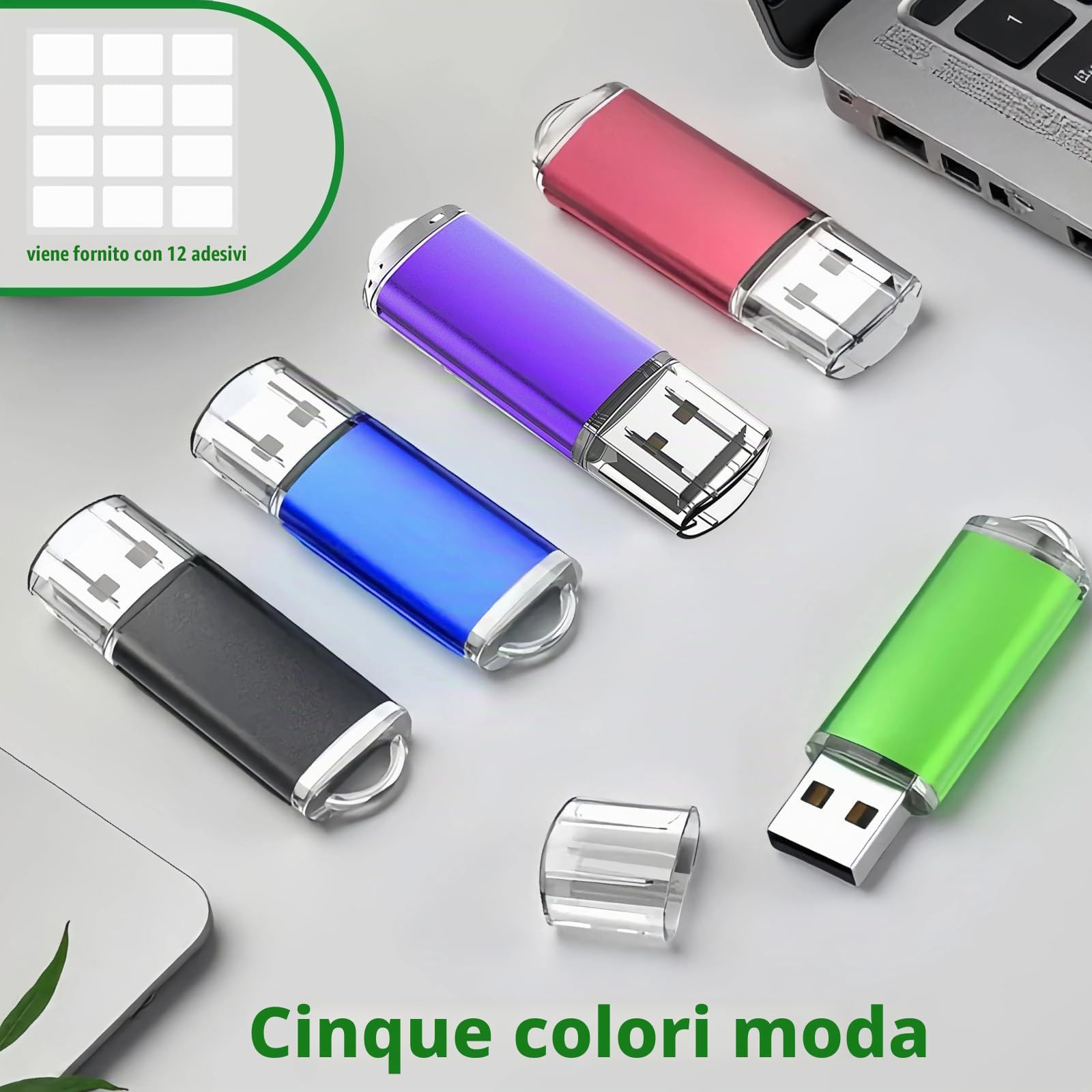 10 Pezzi Chiavetta USB 32GB, WISEORANGE 32 GB Pen Drive Metallo-5colori | Portatile Pennetta USB2.0 32GB Pendrive ad alta velocità con Adesivi vuoti per archiviazione e backup dei dati