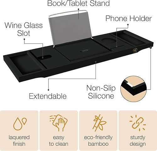 Miniatura 24 de Bambüsi Mesa de bandeja de bañera, plegable y ajustable, bandeja de bañera de bambú plegable, accesorios de bañera de madera, regalos únicos