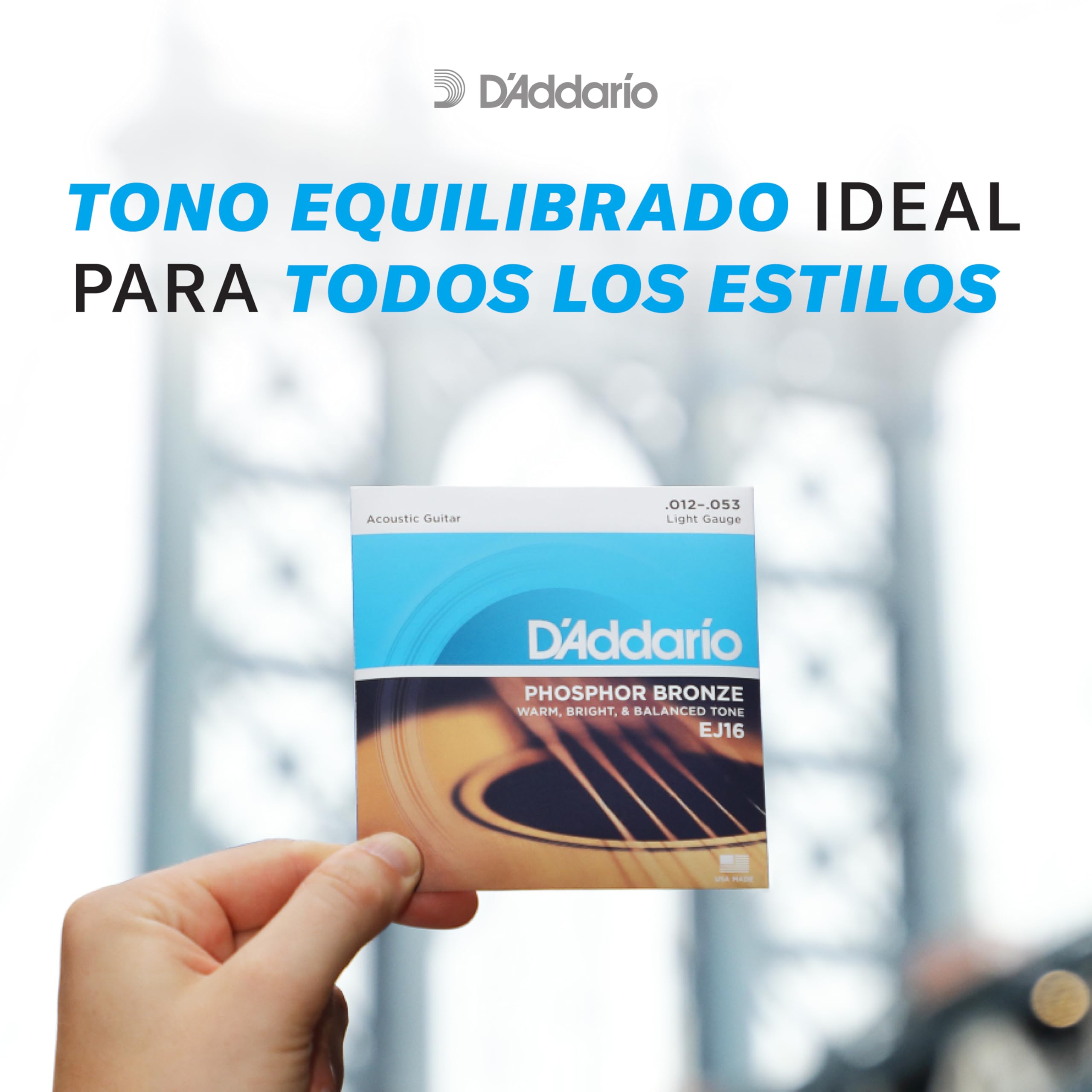 D'Addario Guitar Strings - Acoustic Guitar Strings - Flat Tops Phosphor Bronze - For 6 String Guitar - Warm, Semi-Bright Tone - EFT16 - Light, 12-53