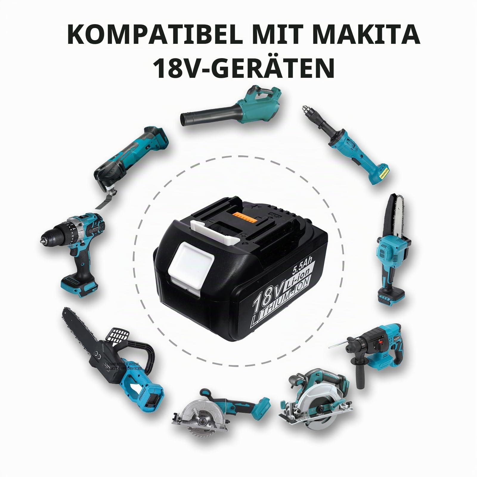 5.5Ah 18V Akku für Makita Werkzeuge Kompatibel mit BL1860 BL1850 BL1840 BL1830 BL1820 LXT400 Hochleistungs Ersatzakku mit Überladeschutz & LED (2er-Packung)