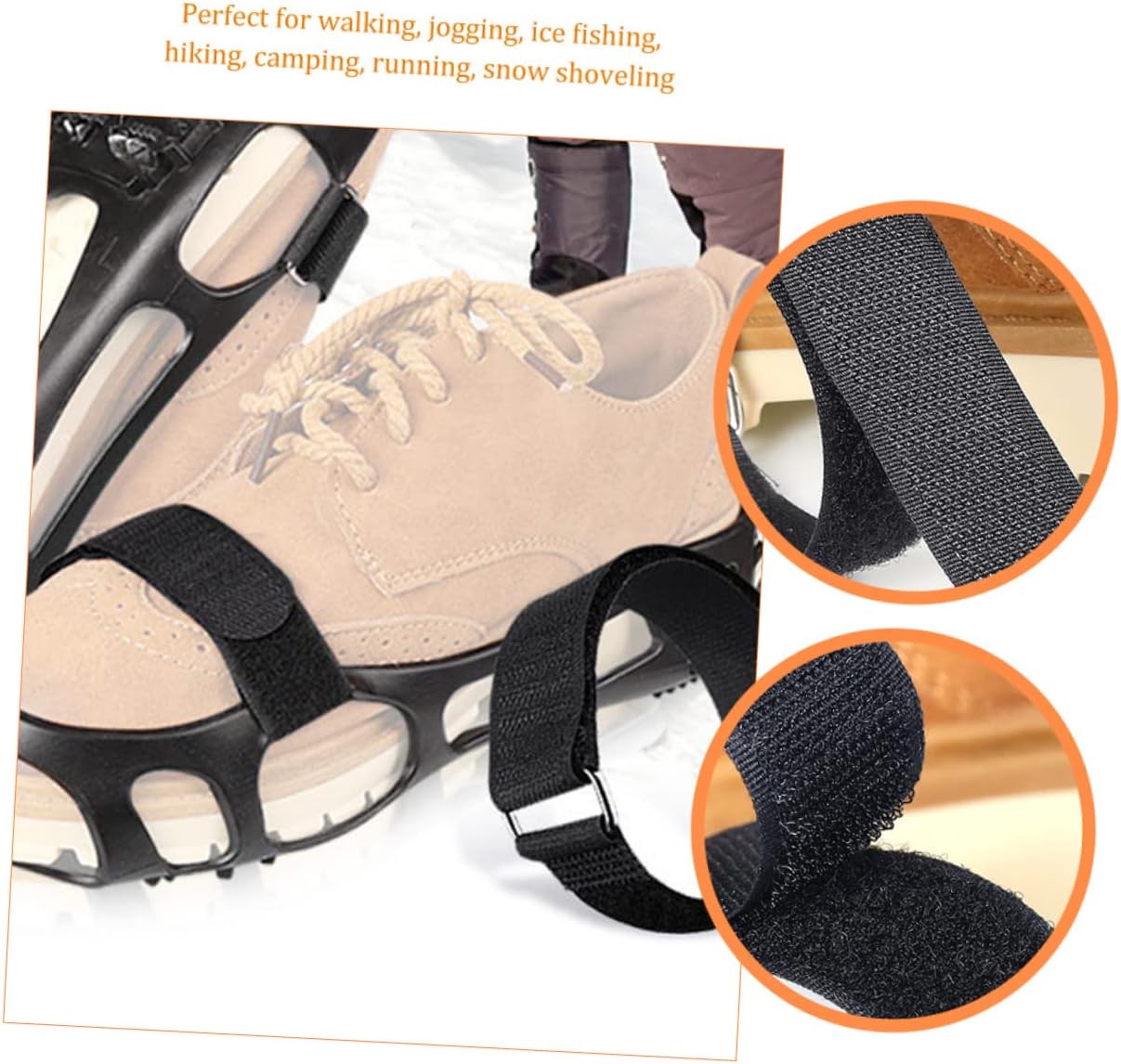 4Pcs Adjustable Ice Grippers Shoe Bandages with Nylon Straps for Snow Traction Lightweight Climbing Crampons Slip Binding for Hiking Running Winter Outdoor Activities