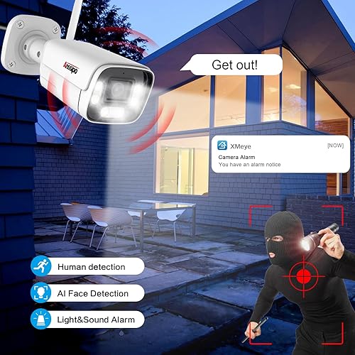 Miniatura 6 de Sistema de cámara de seguridad 4K de 8 canales inalámbrico, 4 cámaras WiFi para interiores y exteriores, audio bidireccional, detección de rostro,