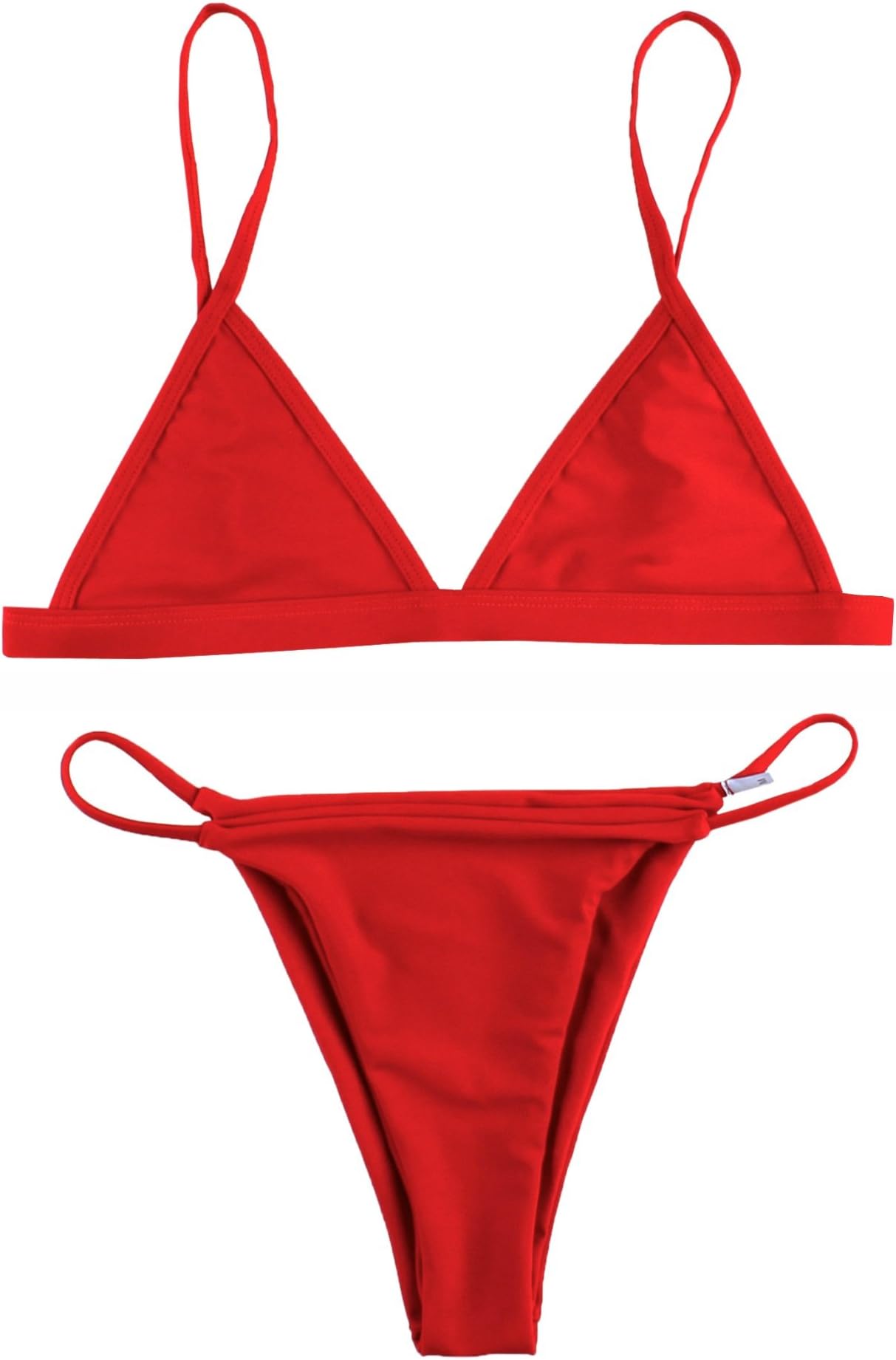 Women's 2 Pcs Bikini Triangle Top Brazilian Bottom Swimwear Bikini Set(Medium(US 4-6),Red)