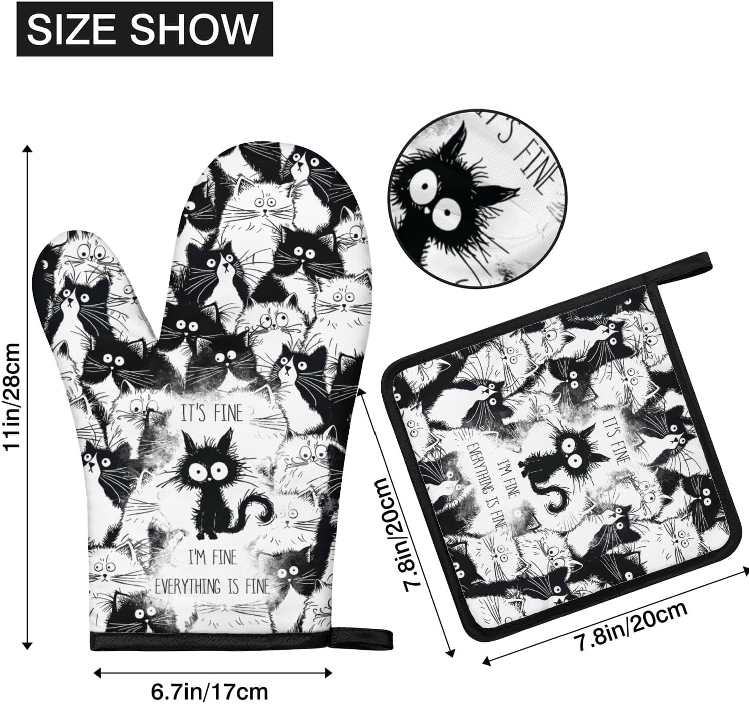 Cat Oven Mitts and Pot Holders Sets of 4 Heat Resistant Cats Gloves Gifts for Women 4pcs Oven Gloves Hot Pads for Kitchen Baking Cooking Grilling