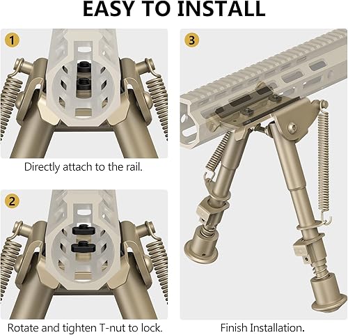 Miniatura 3 de CVLIFE Bípode de rifle ligero de 6 a 9 pulgadas para riel M (0.54 libras) se fija directamente para caza y disparos