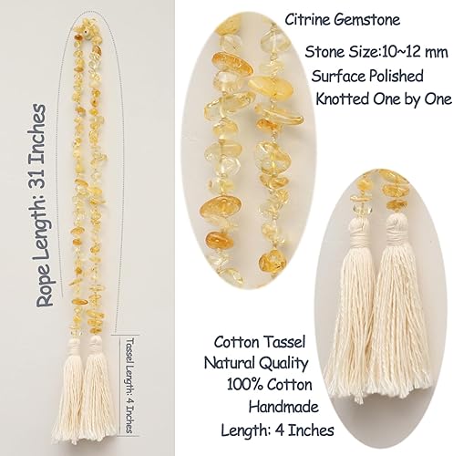 Miniatura 3 de Guirnalda de cuentas de piedras preciosas naturales con borla, 31 pulgadas, decoración rústica de mesa de campo, cuentas de oración y curación,