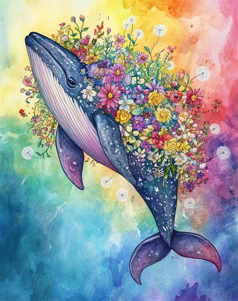 Henypt 11Ct Cross Stitch, Whale and Flowers 11 Count Counted Stamped Pre Printed Cross Stitch Embroidery Kits for Adults Beginners Starter Advanced Easy Crossstitch Patterns Set Wall Decor 40X50