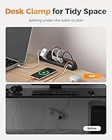 Vista 8 de Desk Clamp Power Strip Black, TESSAN 6 Ft Flat Plug Extension Cord with Multiple Outlets, 5 Outlets with 4 USB (2 USB C), 2100J Surge Protector