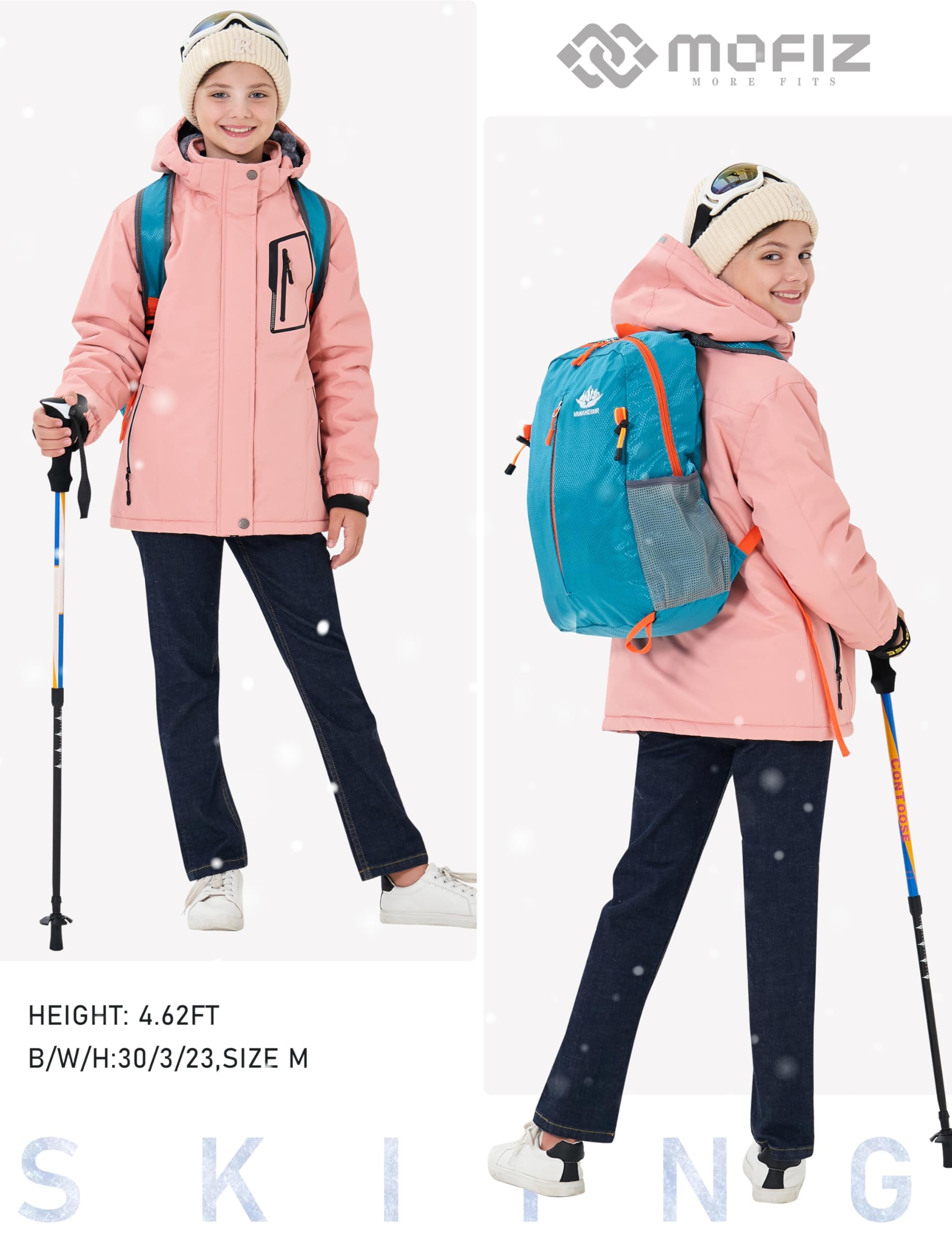 MoFiz Chaquetas Niña Invierno Chaqueta de Esquí Nina Chaqueta Ski Junior Abrigos Invierno Ski Jacket con Capucha