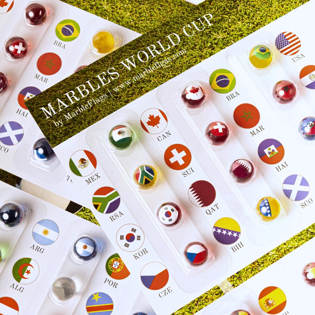 Colección 48 Canicas con Banderas del Mundial 2026 | Ideal para Circuitos de Canicas y MarbleRun | 16 mm