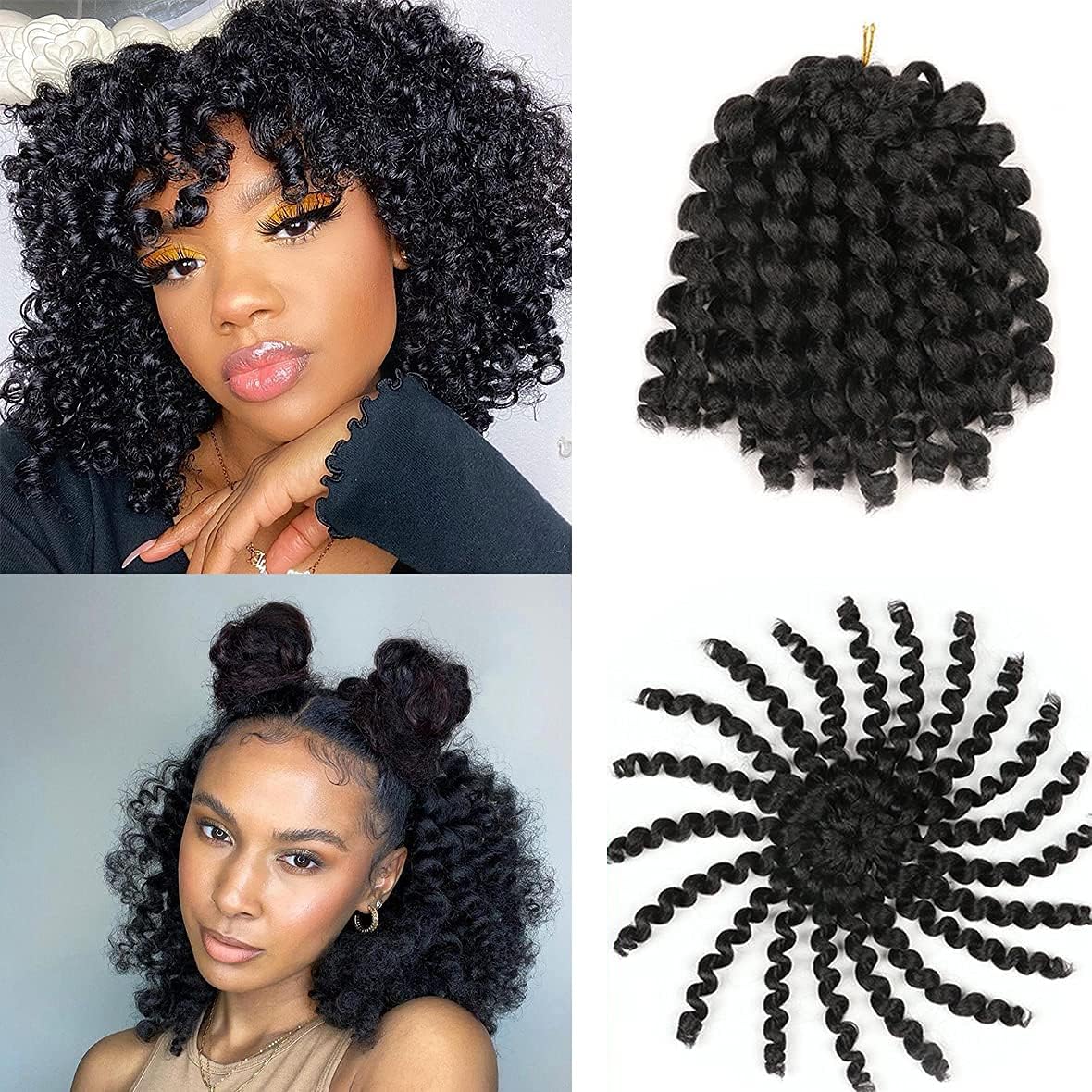 5 Packs Jamaican Bounce Crochet Hair 8 Inch Jumpy Wand Curl Crochet Hair for Women Curly Bounce Crochet Braids Hair Extension Twist Hair(1B# 20 strands/pack)