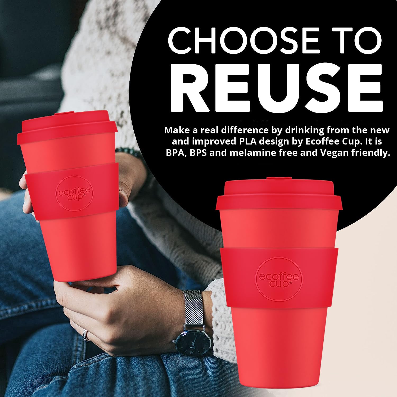 Ecoffee Cup 14oz Reusable Coffee Cup – Van Gogh Irises Design, PLA Plant-Based, Silicone Lid, Dishwasher Safe 7 thumbnail image