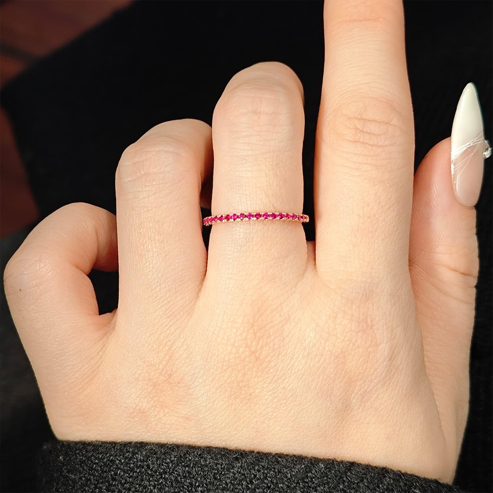 Echtschmuck Au 375/585/750 - Anello nuziale in oro con rubino rosso, eternità