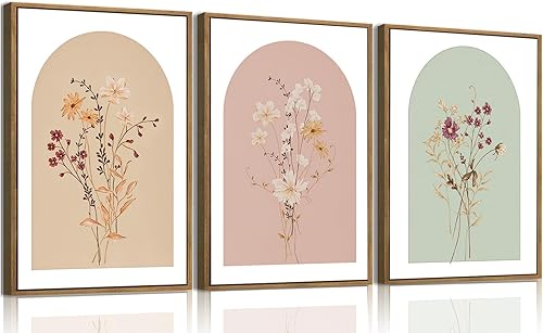 Miniatura 24 de KISSFOX 3 piezas de lienzo de arte de pared de flores silvestres para decoración de pared, cuadros florales, pinturas botánicas, impresiones de
