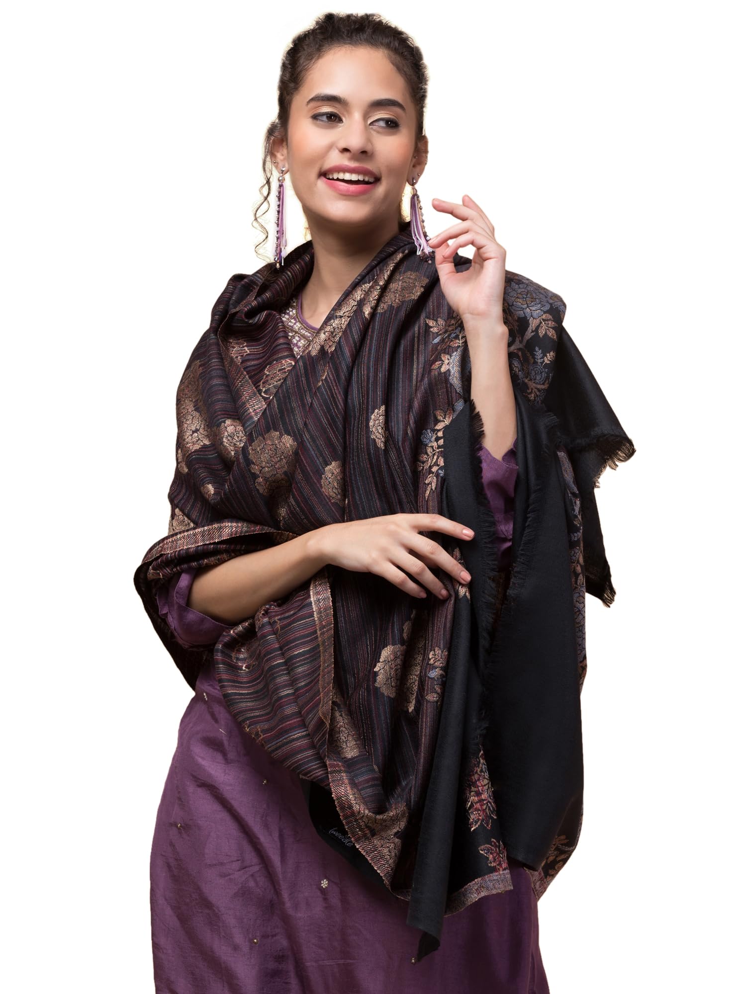 tweedle Women’s Fine Wool Beige Plain kani Border Shawl, Soft and Light Pashmina Feel Scarf for Winters (40 x 80 Inches)-picture-32