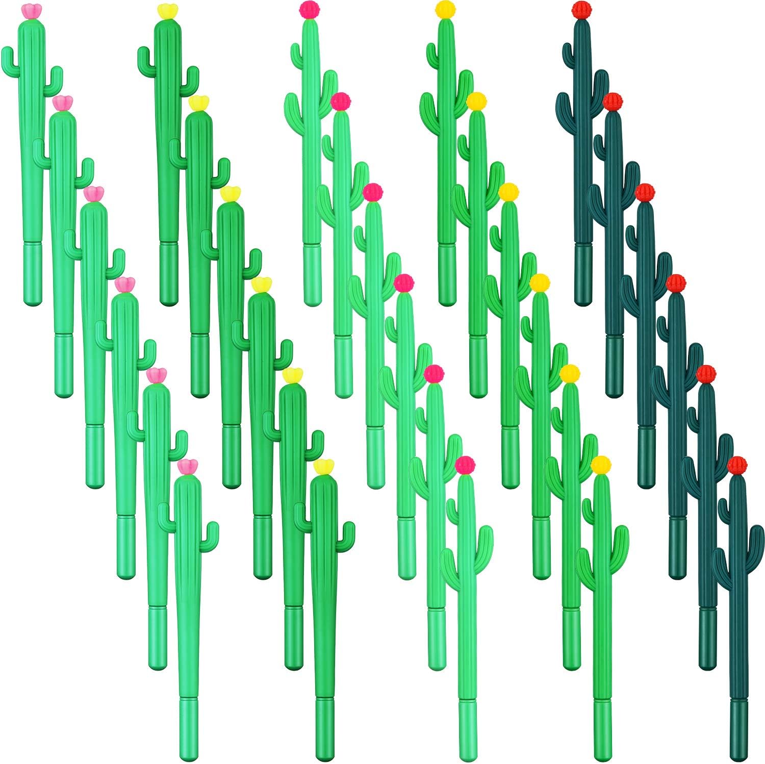 30 Pieces Cactus Pens Bulk Cactus Shaped Rollerball Pens Cactus Black Gel Ink Pens Kawaii Writing Pen for Students Teachers Office School Home Back to School Gift Supplies, 5 Styles