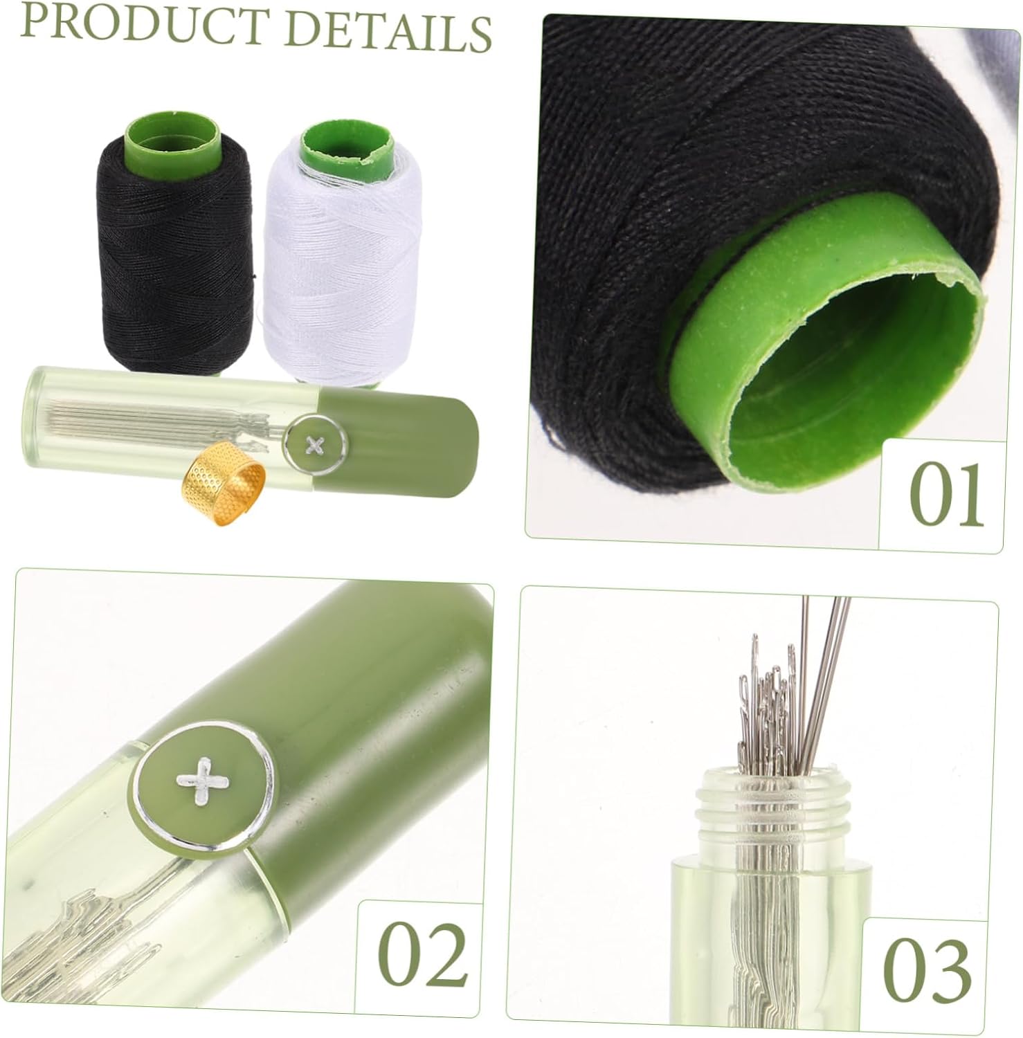 PHENOFICE Convenient Household Sewing Needles Set Multi-Functional Yarn Darning Needles for Daily Use Includes Threaders and Black White Threads for Sweaters Scarves and More