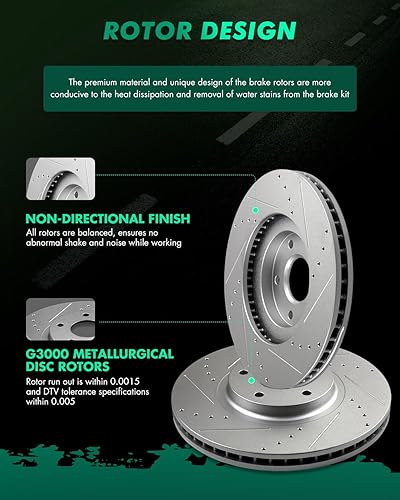 Miniatura 1007 de Kits de frenos y rotores, rotores de freno SCITOO y 8 pastillas de cerámica para 08-12 para Chrysler Town & Country, 08-12 para Dodge Grand Caravan