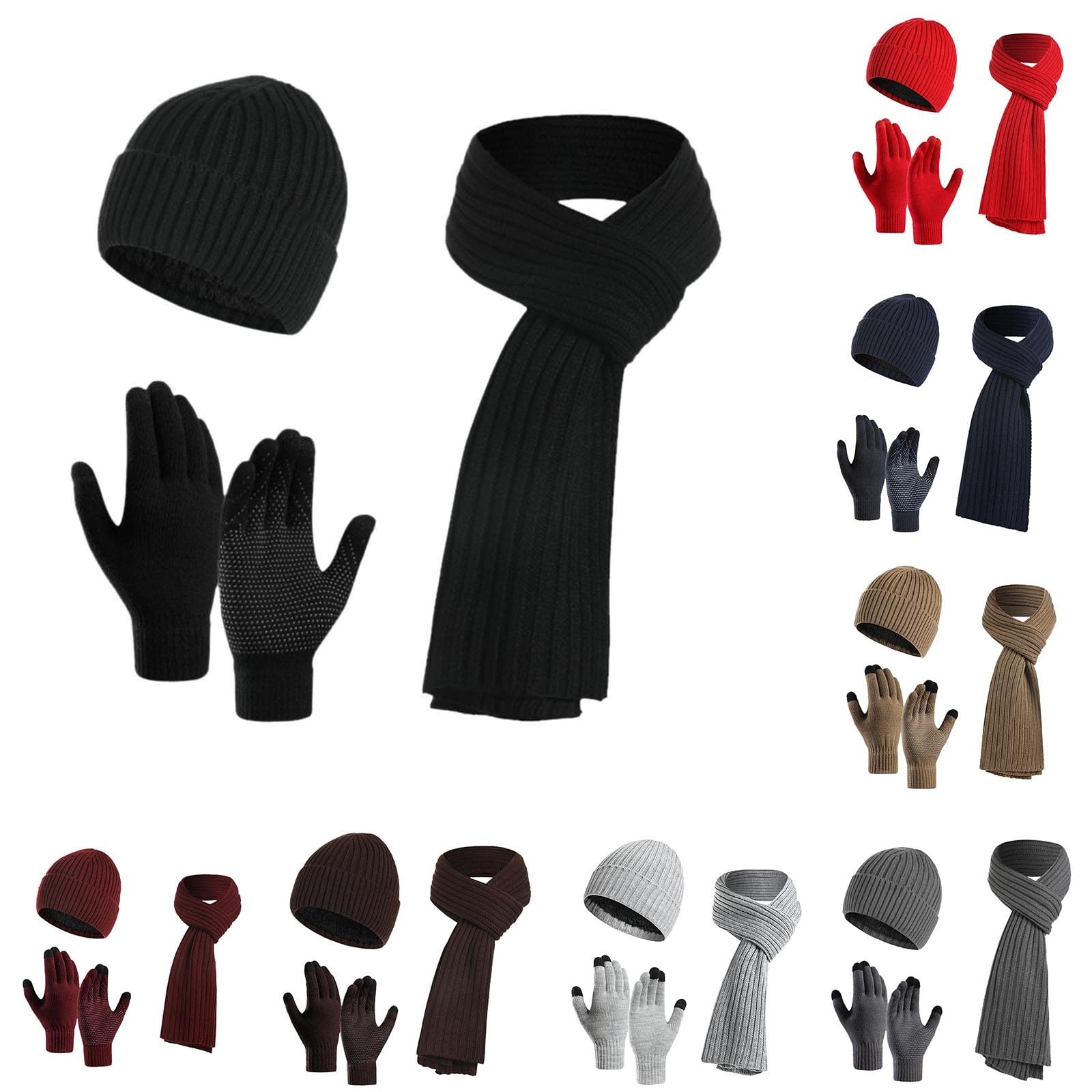 Ensemble Bonnet, écharpe Et Gants 3 En 1 Pour Hiver - Bonnet Maille, Cache-cou, Gants Tactiles