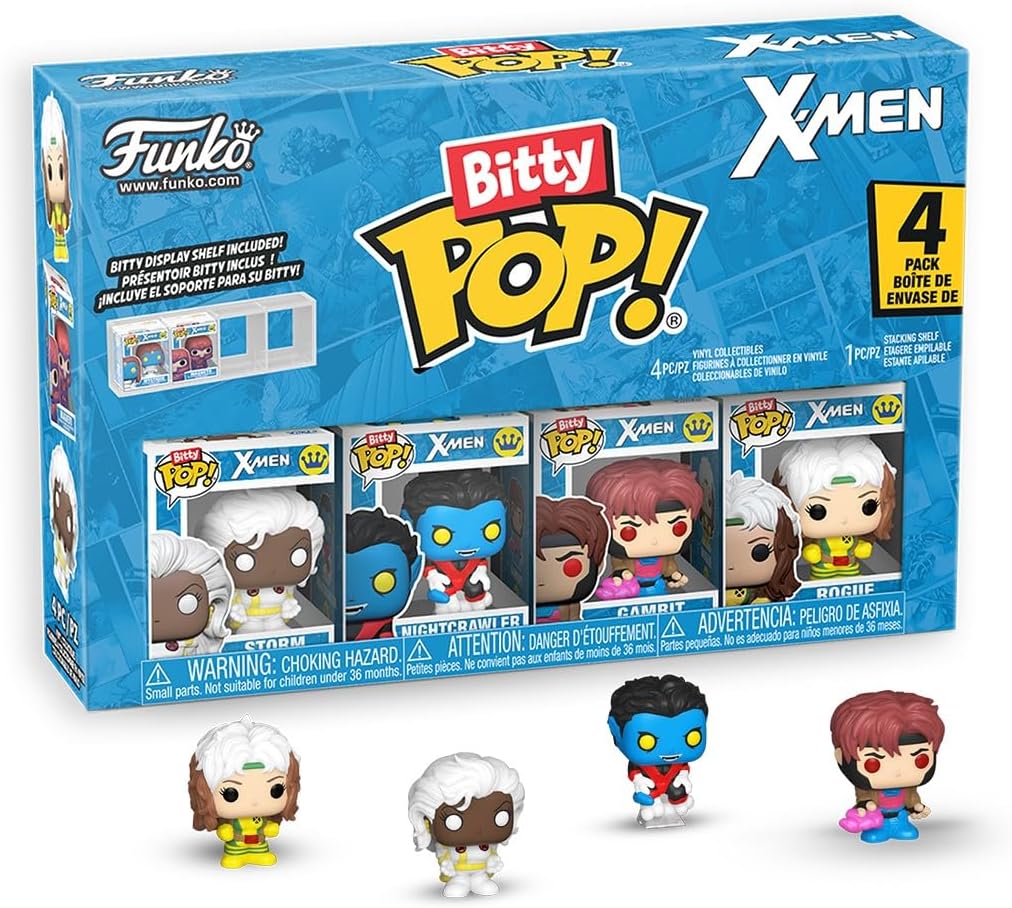 ¡Pequeño pop! X-Men: Rogue, Nightcrawler, Gambit, Storm y una minifigura misteriosa sorpresa - Coleccionable de 0,9 pulgadas (2,2 cm) - Estante de exhibición apilable incluido - Idea de regalo - Decoración para tarta
