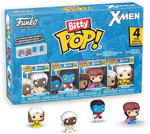 Funko Bitty Pop! X-Men: Rogue, Nightcrawler, Gambit, Storm and A Surprise Mystery Mini Figure - 0.9 Inch (2.2 Cm) Collectable - Stackable Display Shelf Included - Gift Idea - Cake Topper