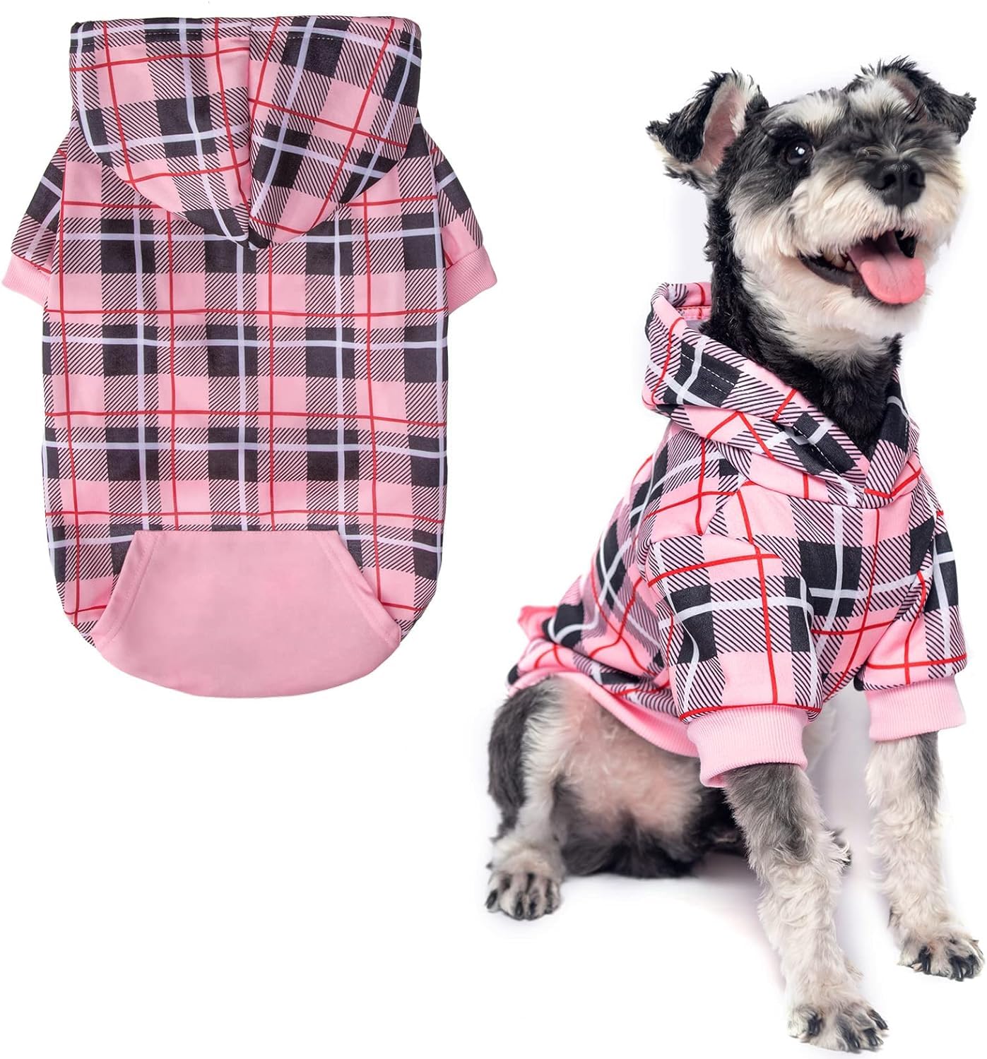 EXPAWLORER Plaid Dog Hoodie - British Style Warm Dog Sweater Shirt with Leash Hole,Pitbull Clothes Outfits,Winter Coat Apparel for All Breeds Puppy