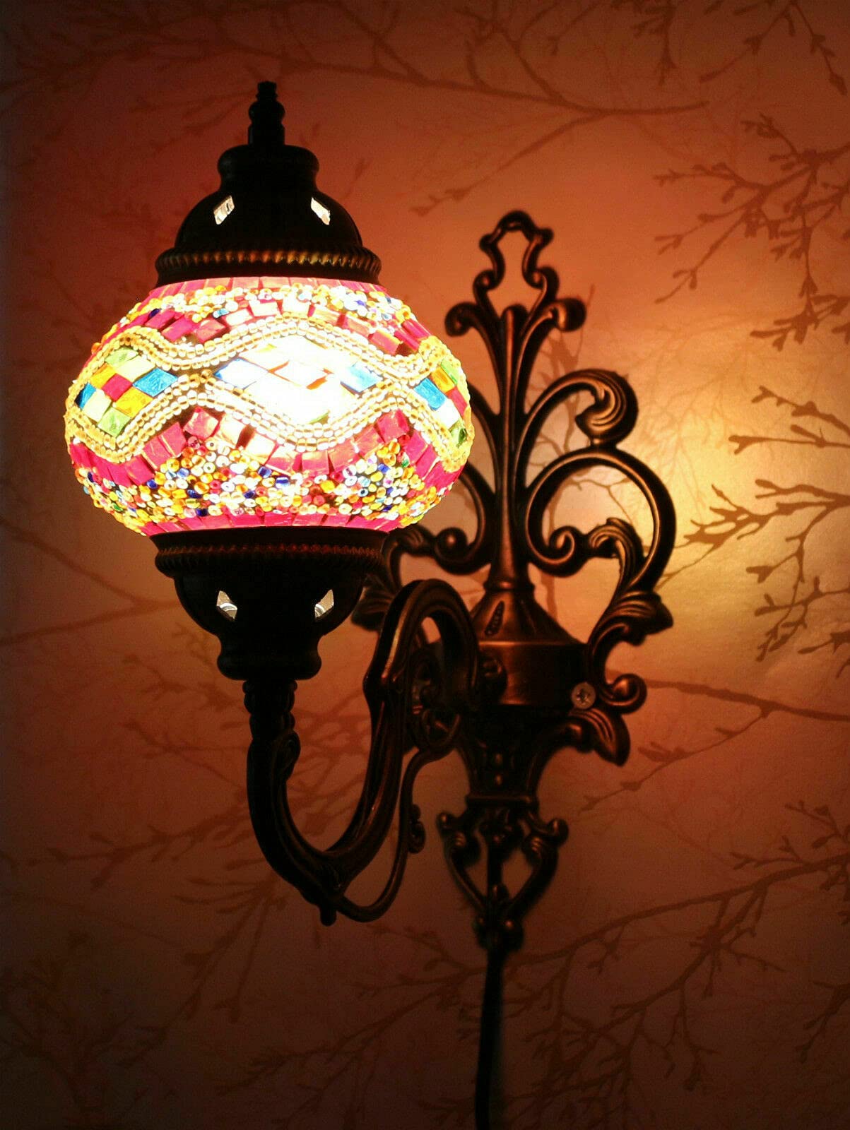 Enva Multicolour Turkish Moroccan Style Mosaic Wall Sconce Light Lamp Medium Globe