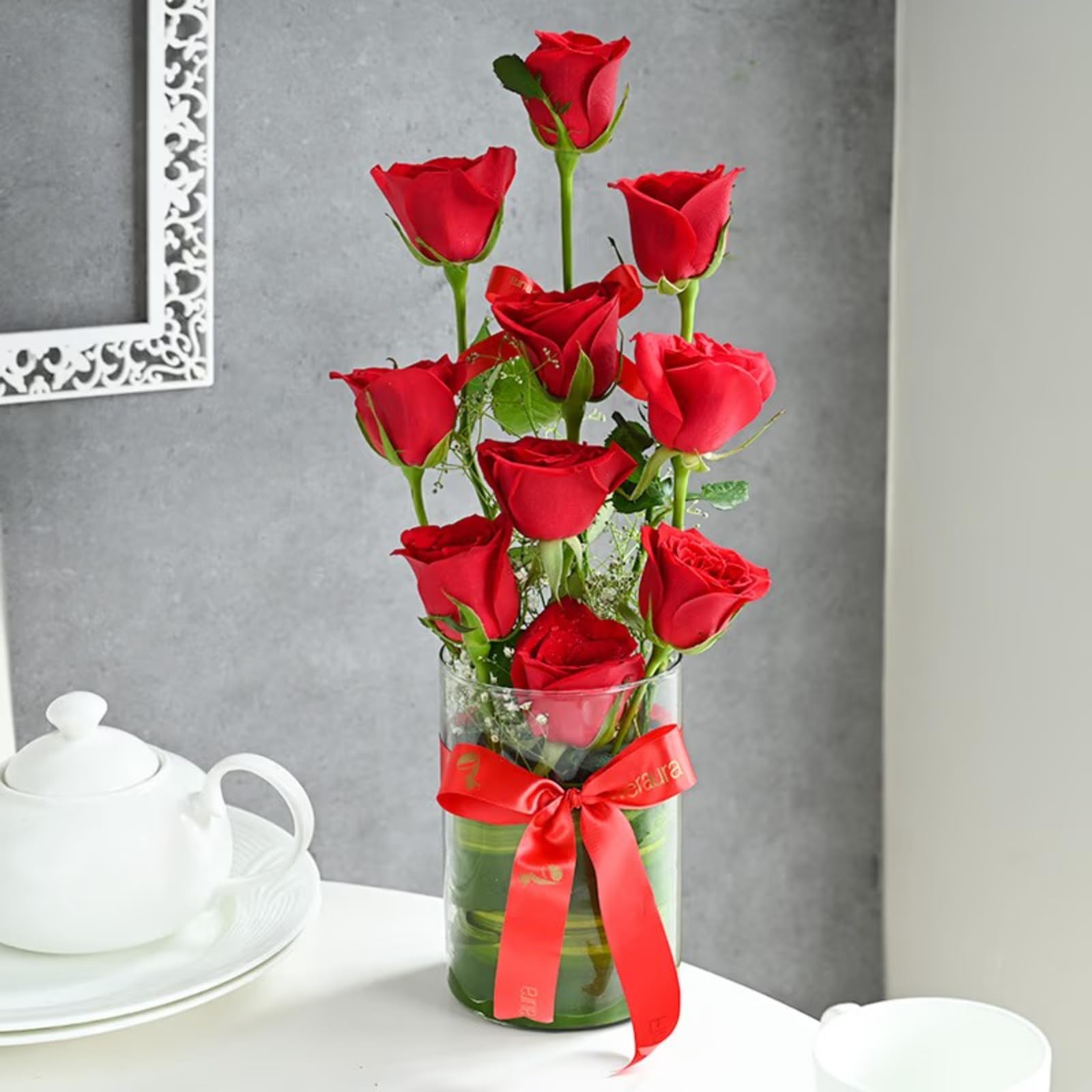 FloraZone 12 Red Roses Fresh Bouquet in Red Paper Wrapping, Flowers
